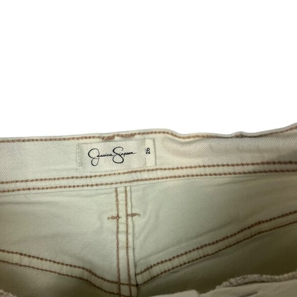 Jessica Simpson Slim Straight Cargo Ankle Jeans Size 26 Trouser High Rise Ecru - Picture 7 of 12